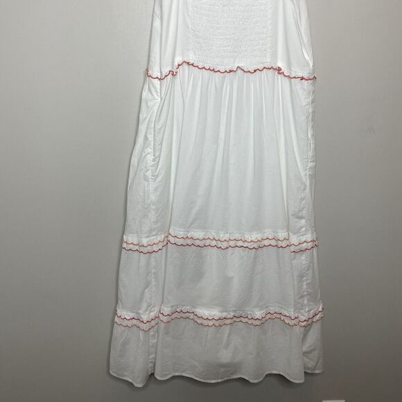 J.CREW Midi Dress Women 14 White Orange Scalloped Trim NEW Pockets Cotton CA107 - Picture 10 of 15